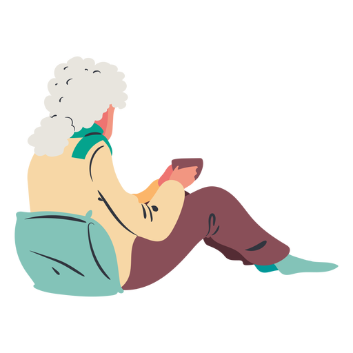Sitting lady drinking coffee flat PNG Design