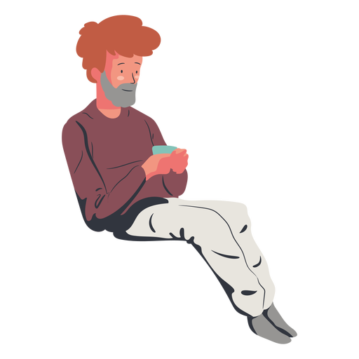 Sitting man drinking coffee flat PNG Design