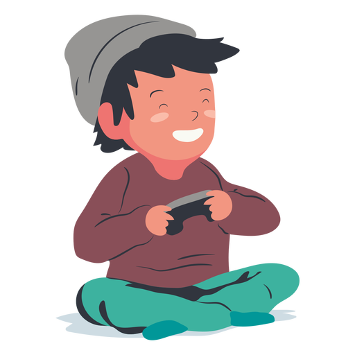 Smiling playing video games boy flat PNG Design