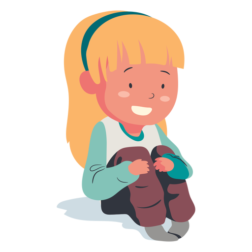 Smiling sitting girl character flat PNG Design