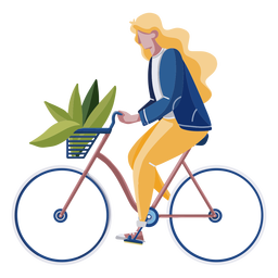 Mujer montando un diseño plano en bicicleta