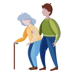 Jovem ajudando a velha senhora plana Desenho PNG
