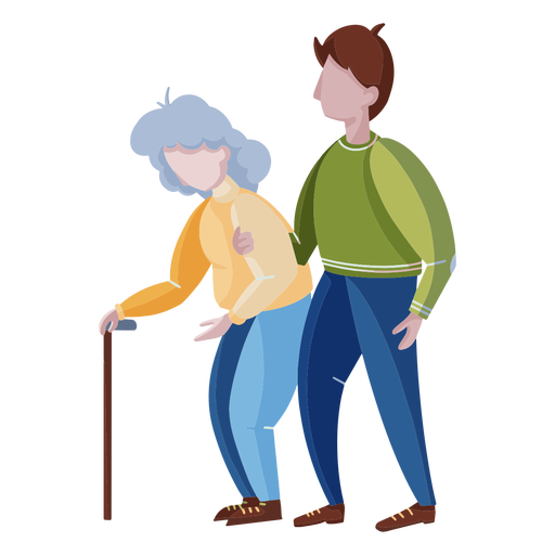 Young man helping old lady flat PNG Design