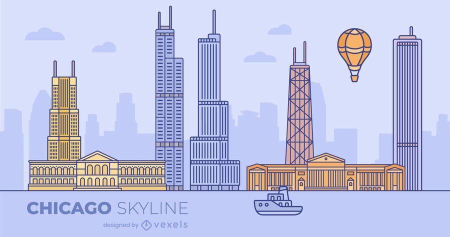 Diseño de horizonte plano colorido de Chicago Diseño de horizonte plano colorido de Chicago