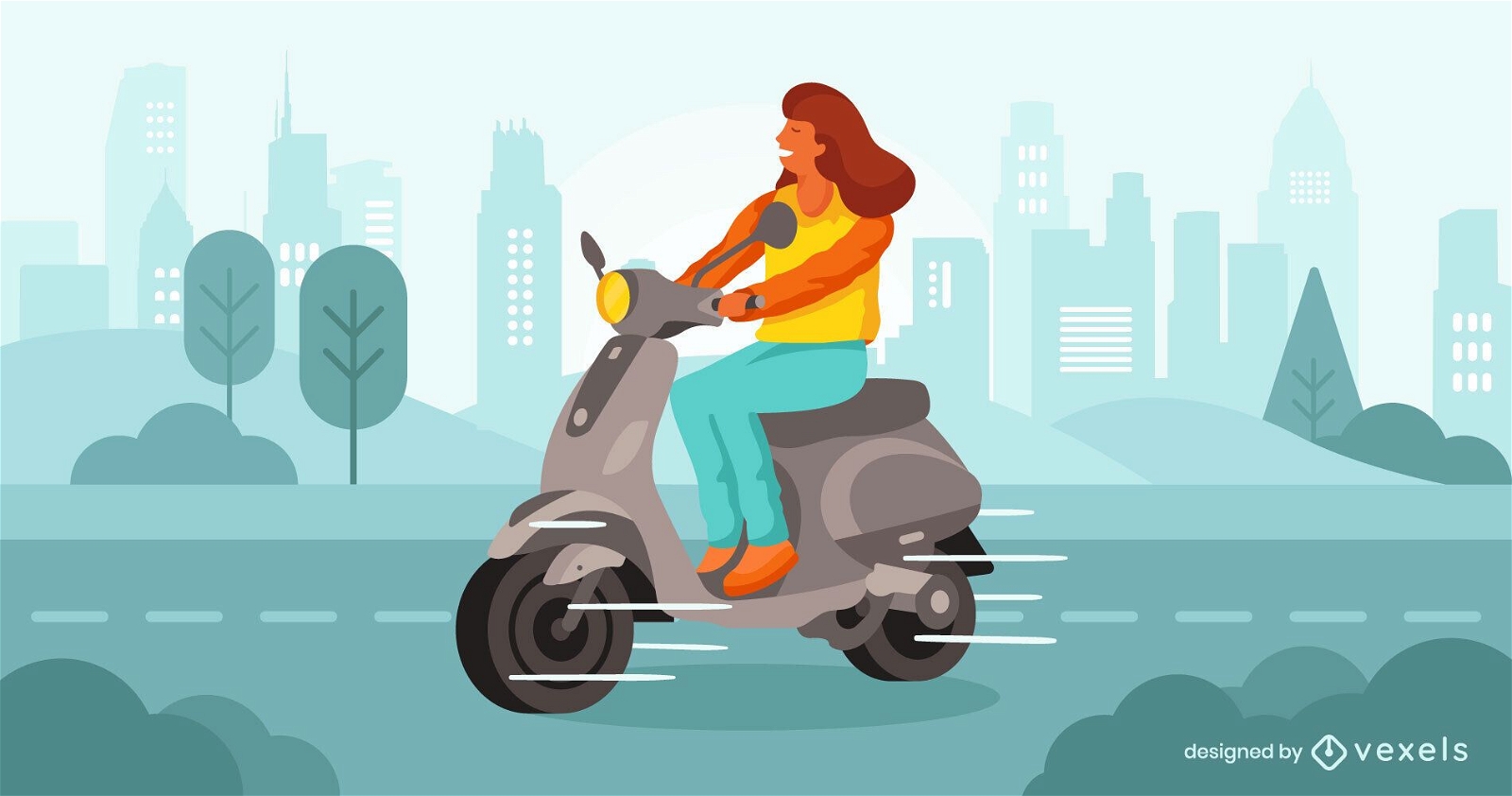 Diseño de ilustración de scooter de paseo de mujer