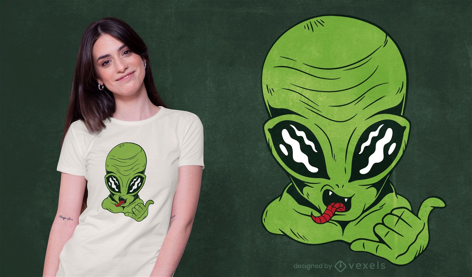 Diseño de camiseta alien shaka sign