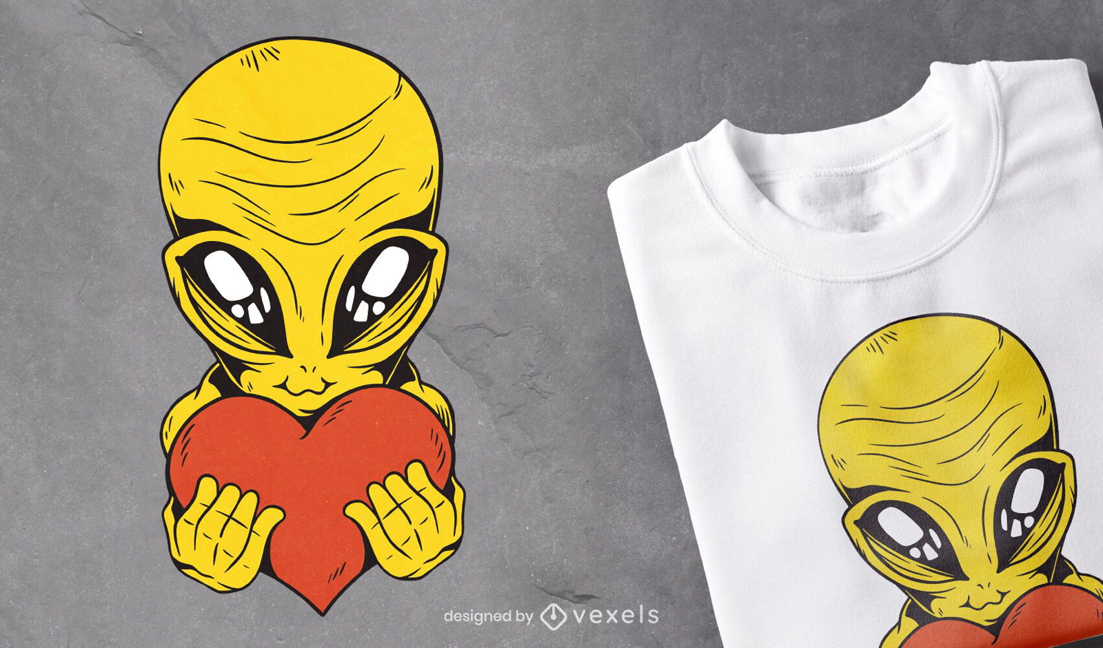 Alienígena com design de camiseta com coração