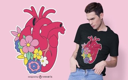 Realistic floral heart t-shirt design