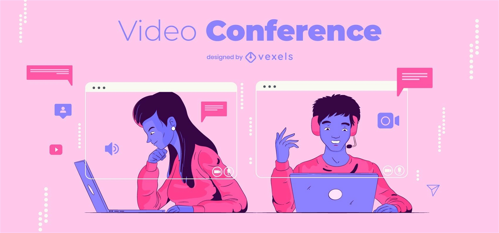 Video conference characters illustration