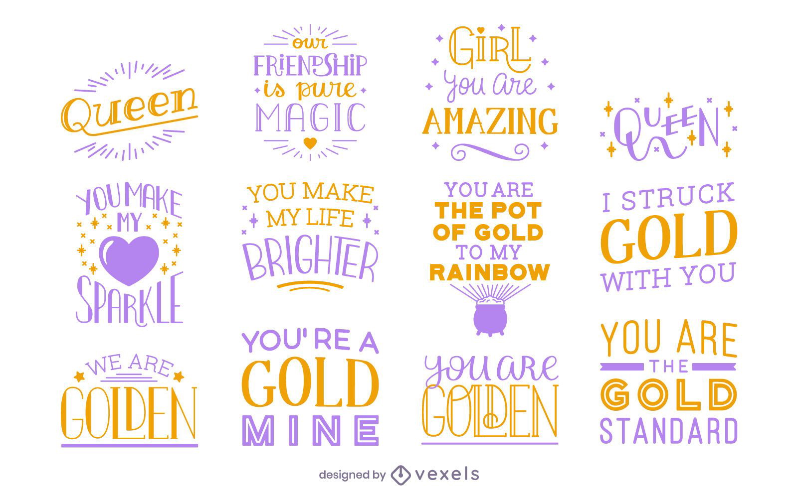 Female friendship lettering set 