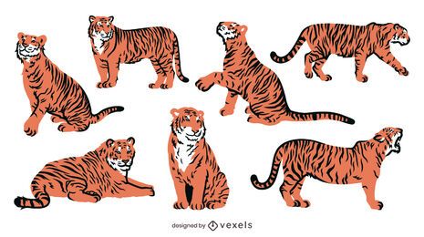 Of Different Animals Clipart Vector, Tiger With Different Poses In