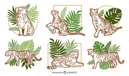 Pacote de design de ilustração da natureza Tiger