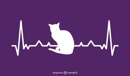 Diseño de ilustración de gato de frecuencia cardíaca