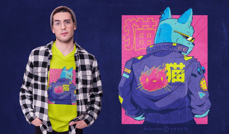 Design de t-shirt de gato Cyberpunk Design de t-shirt de gato Cyberpunk