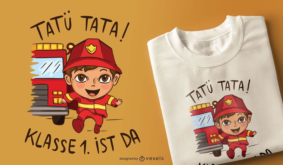 Diseño de camiseta de niño bombero alemán. Diseño de camiseta de niño bombero alemán.