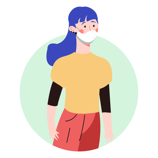 Chica de cabello azul con personaje de mascarilla Diseño PNG