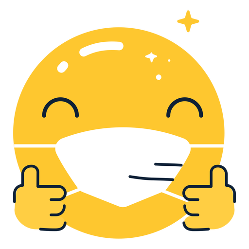 Emoji pulgar hacia arriba con mascarilla plana Diseño PNG