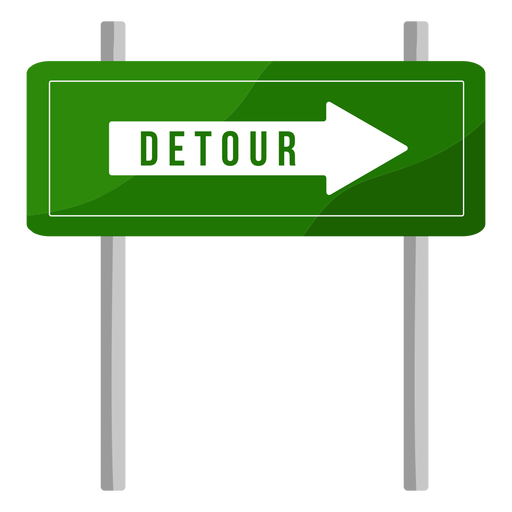 Green detour sign flat