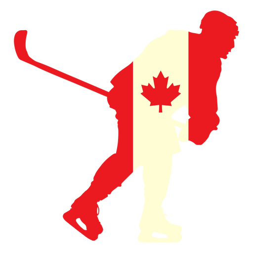 Hockey player on canada flag flat PNG Design