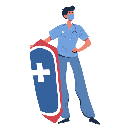 Enfermera hombre con carácter de escudo Diseño PNG