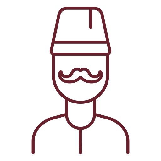 Moustache man with fez stroke PNG Design
