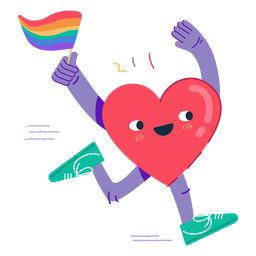 Coração correndo com o personagem da bandeira lgbtq Desenho PNG