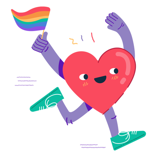 Running heart with lgbtq flag character