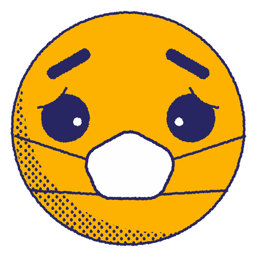 Emoji triste con mascarilla plana Diseño PNG