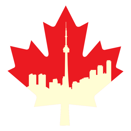 Toronto landscape on maple leaf flat PNG Design