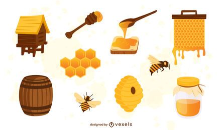 Conjunto de ilustración de elementos de miel Conjunto de ilustración de elementos de miel