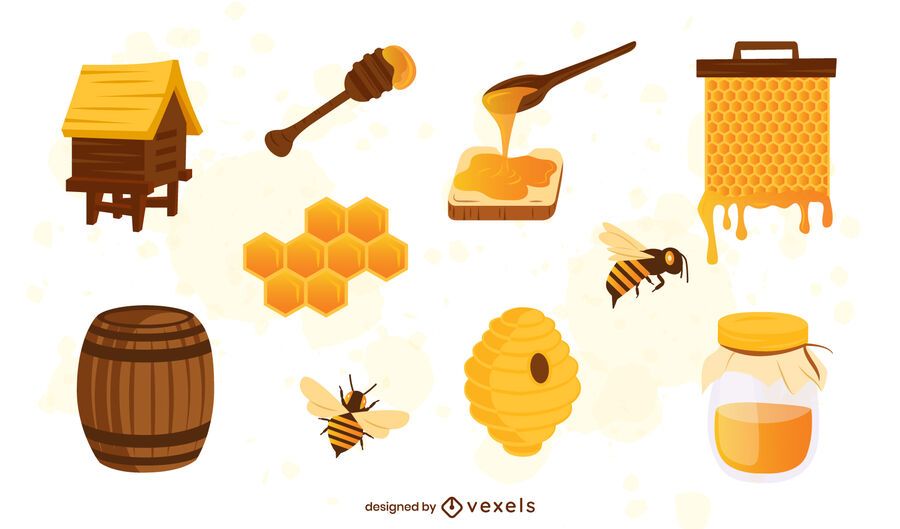 Conjunto de ilustración de elementos de miel Conjunto de ilustración de elementos de miel