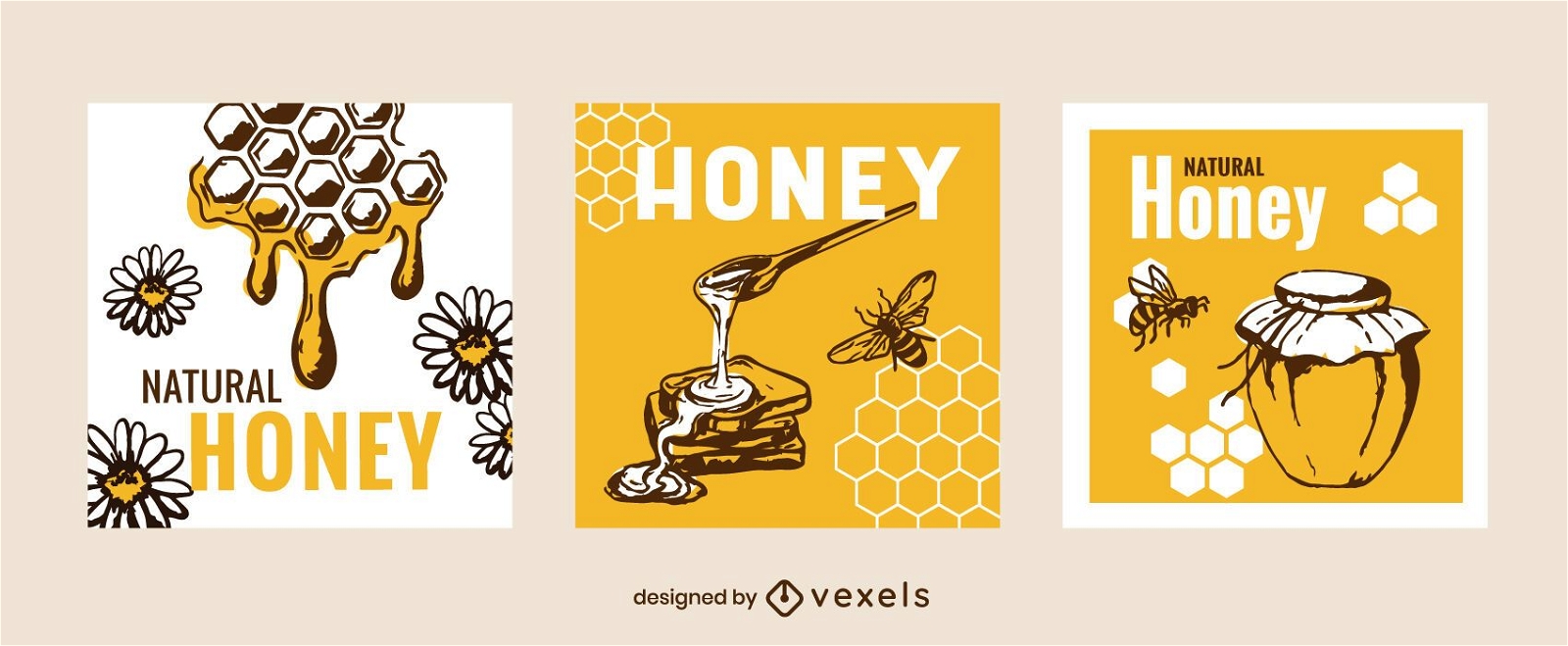 Conjunto de banner quadrado de mel natural