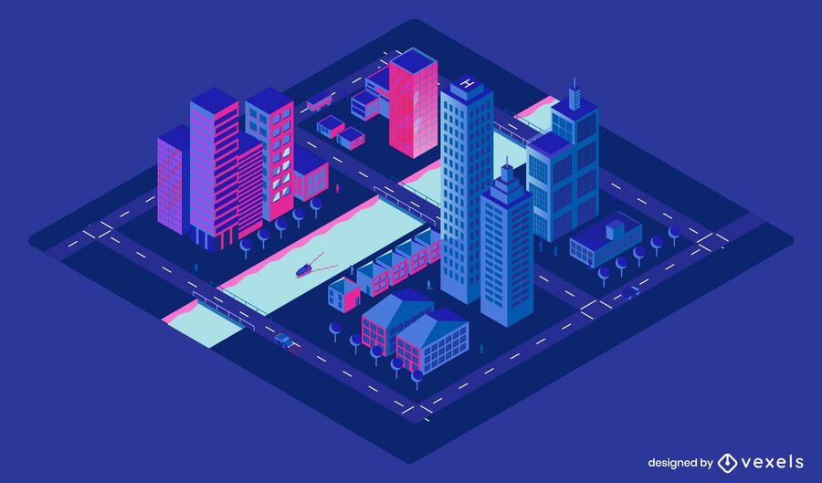 Diseño isométrico de la noche de la ciudad. Diseño isométrico de la noche de la ciudad.
