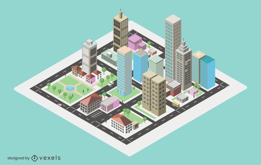 Diseño isométrico de la ciudad de la luz del día. Diseño isométrico de la ciudad de la luz del día.