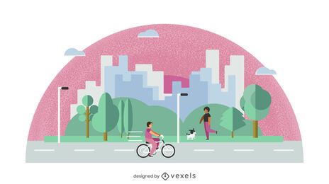 Flat Design City Park Illustration