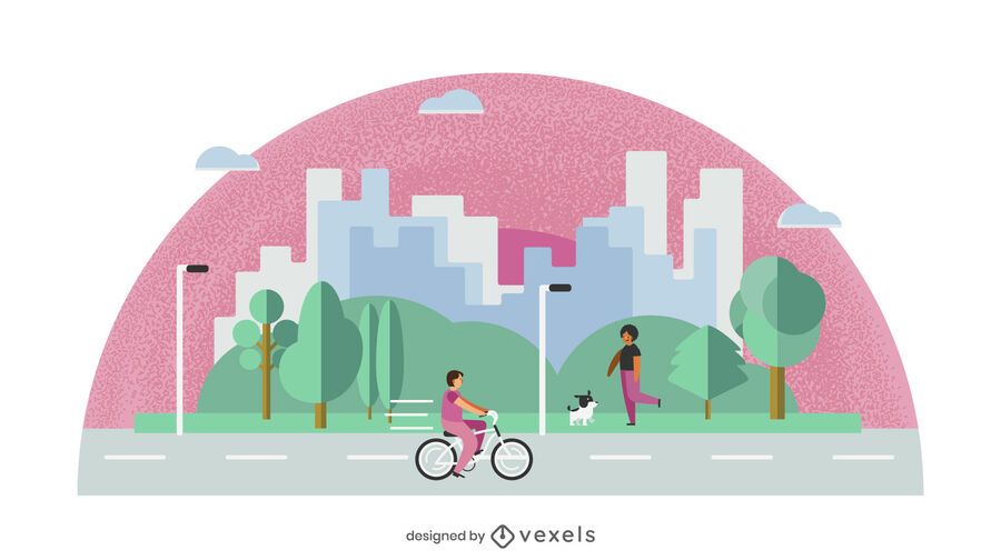 Flat Design City Park Illustration Flat Design City Park Illustration