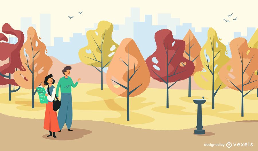 Couple in the park illustration design Couple in the park illustration design