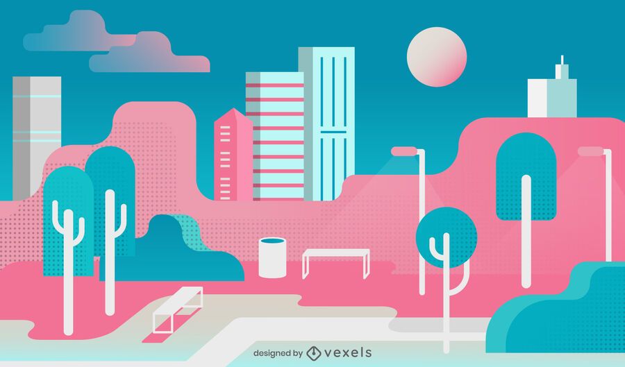 Colorful Flat City Park Illustration Colorful Flat City Park Illustration