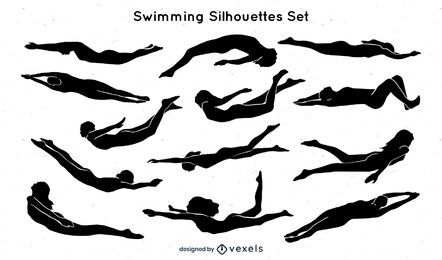 Conjunto de ilustración de silueta de natación Conjunto de ilustración de silueta de natación