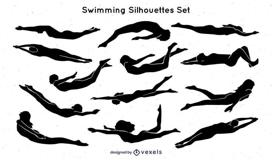 Conjunto de ilustración de silueta de natación Conjunto de ilustración de silueta de natación