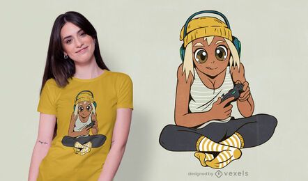 Garota gamer jogando design de camiseta
