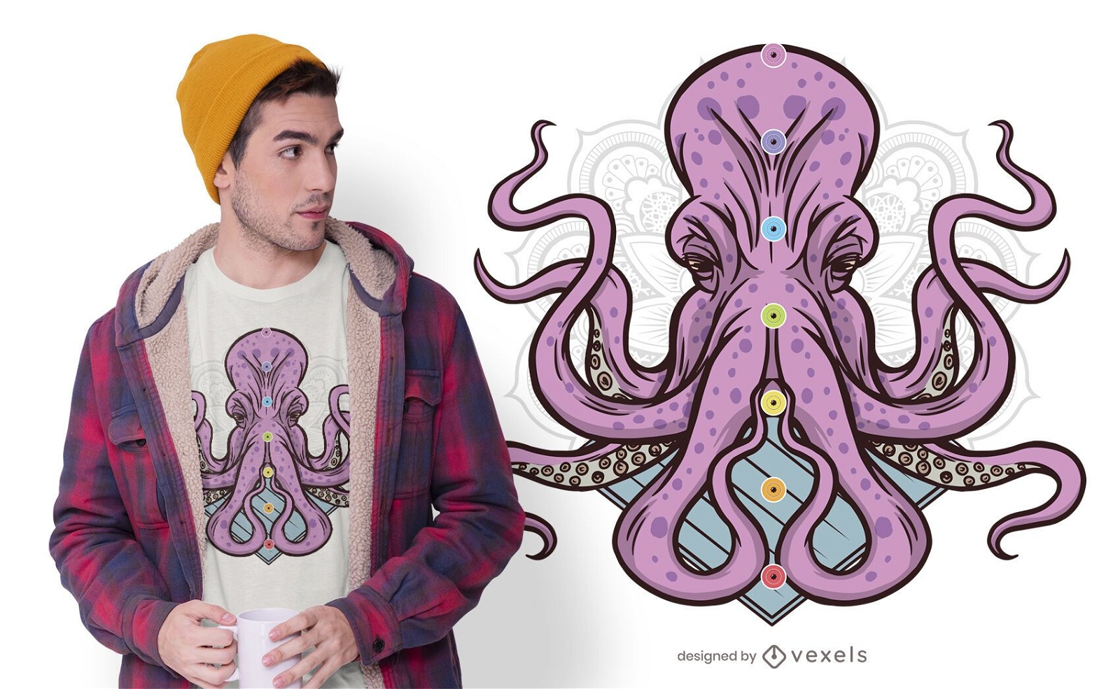 Design de camisetas Octopus chakras
