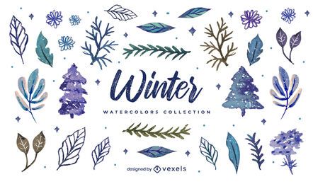 Winter elements watercolor collection Winter elements watercolor collection