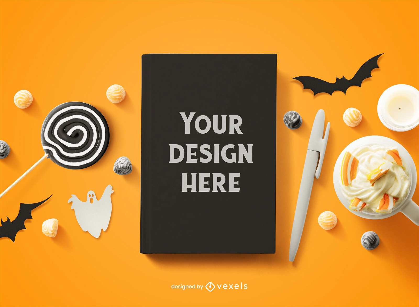 Halloween book cover mockup composition