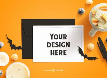 Halloween greeting card mockup composition