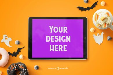 Composición de maqueta de ipad de halloween