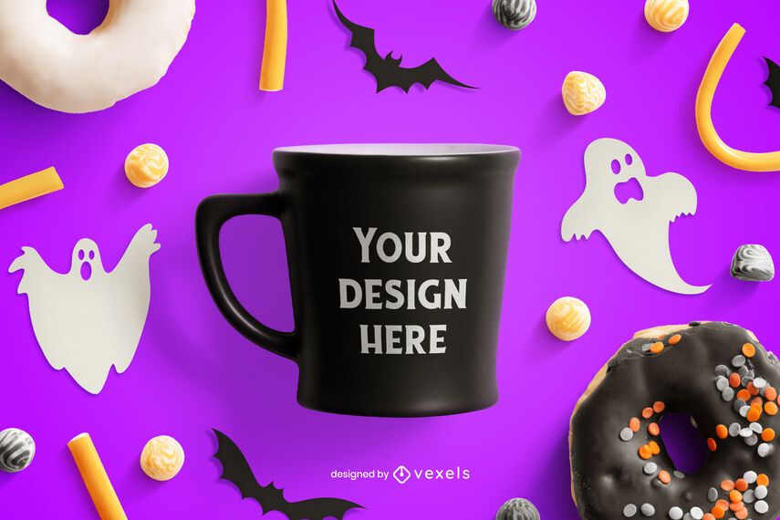 Composição de maquete de halloween de caneca Composição de maquete de halloween de caneca