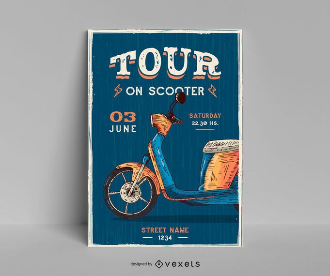 Tour no design de cartaz de scooter Tour no design de cartaz de scooter