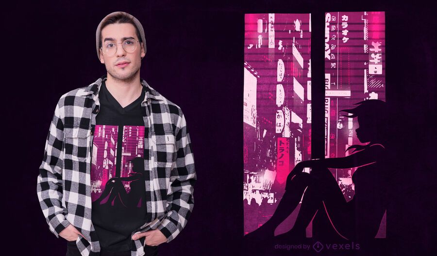 Design de t-shirt de silhueta de garota Cyberpunk Design de t-shirt de silhueta de garota Cyberpunk