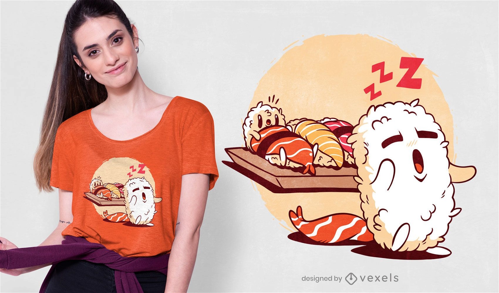 Design de camiseta de sushi para sonambulismo
